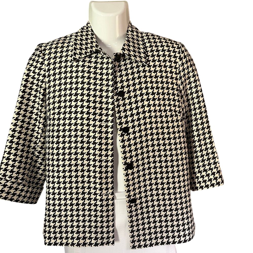 Silkland Houndstooth black white 100% Silk Women’s Blazer Size 6 Lined Jacket